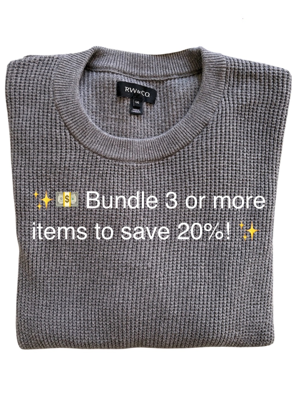 RW&CO Men’s Grey Waffle Knit Crewneck Sweater Large